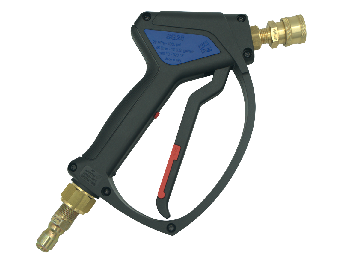 MTM Hydro SG28 Spray Gun, 4000 PSI, 12 GPM, with Brass Plated Fittings Installed