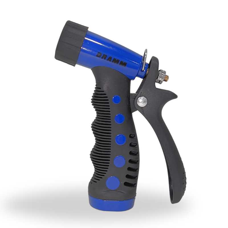 marksman 6 function chrome metal garden hose spray gun Dramm Pistol Nozzle Blue