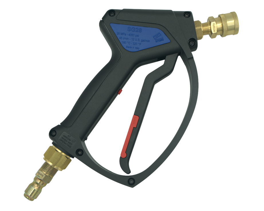 MTM Hydro SG28 Spray Gun, 4000 PSI, 12 GPM, with Brass Plated Fittings Installed