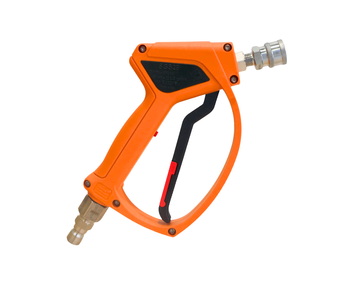 MTM Hydro SGS28 Orange Spray Gun, 4000 PSI, 12 GPM, Live Swivel, SS QC Fittings
