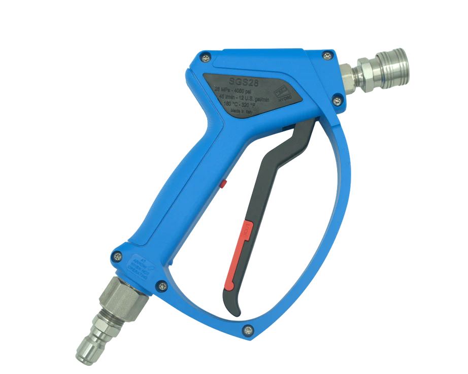MTM Hydro SGS28 Blue Spray Gun, 4000 PSI, 12 GPM, Live Swivel, SS QC Fittings