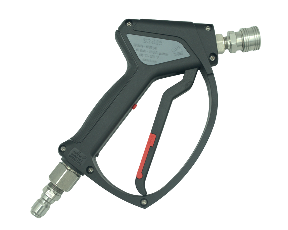 MTM Hydro SGS28 Spray Gun, 3/8", 4000 PSI, 12 GPM, Live Swivel, PRIMA QC Fittings Installed
