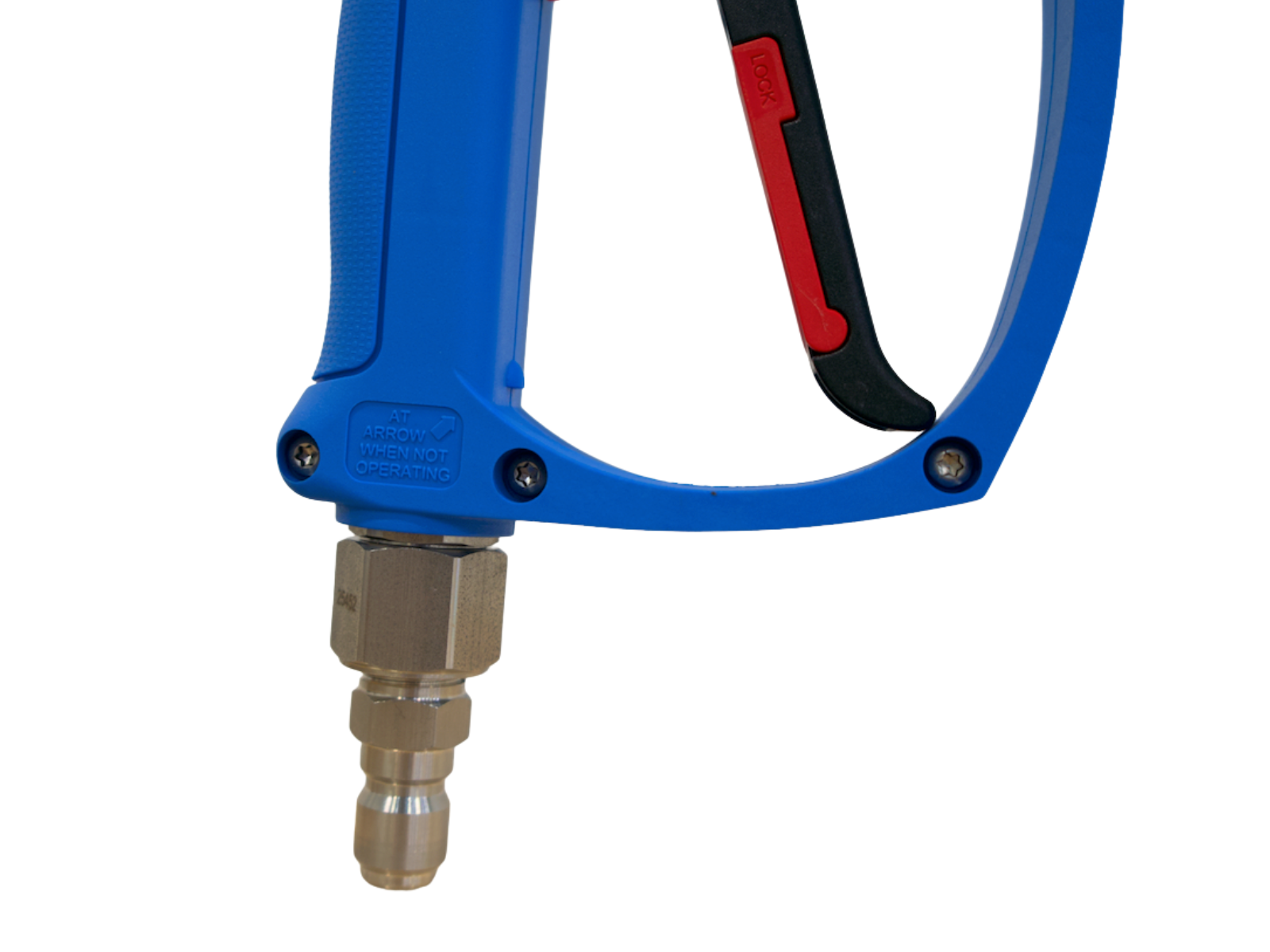 SGS28 1/4" Light Blue Spray Gun w/Nickel Plated Brass SS Swivel Inlet with Quick Connect Fittings installed