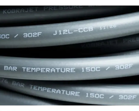 3/8" Kobrajet Smooth Gray Hose, 4000 PSI, 75 FT, Non-Marked, Male Swiveling Inlet and Fixed Outlet.