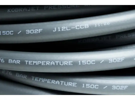 3/8" Kobrajet Smooth Gray Hose, 4300 PSI, 75 FT, Non-Marked, Male Swiveling Inlet and Fixed Outlet.