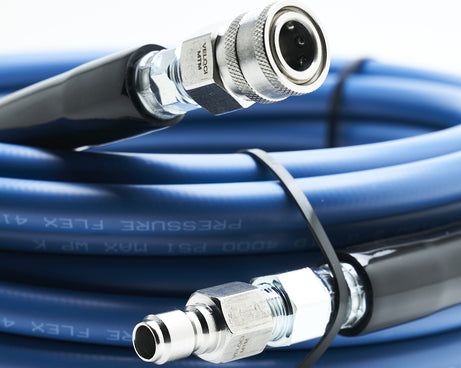3/8" Kobrajet Smooth Blue Hose, 4300 PSI, 75 FT, Non-Marked, Stainless Steel Plug and Coupler.