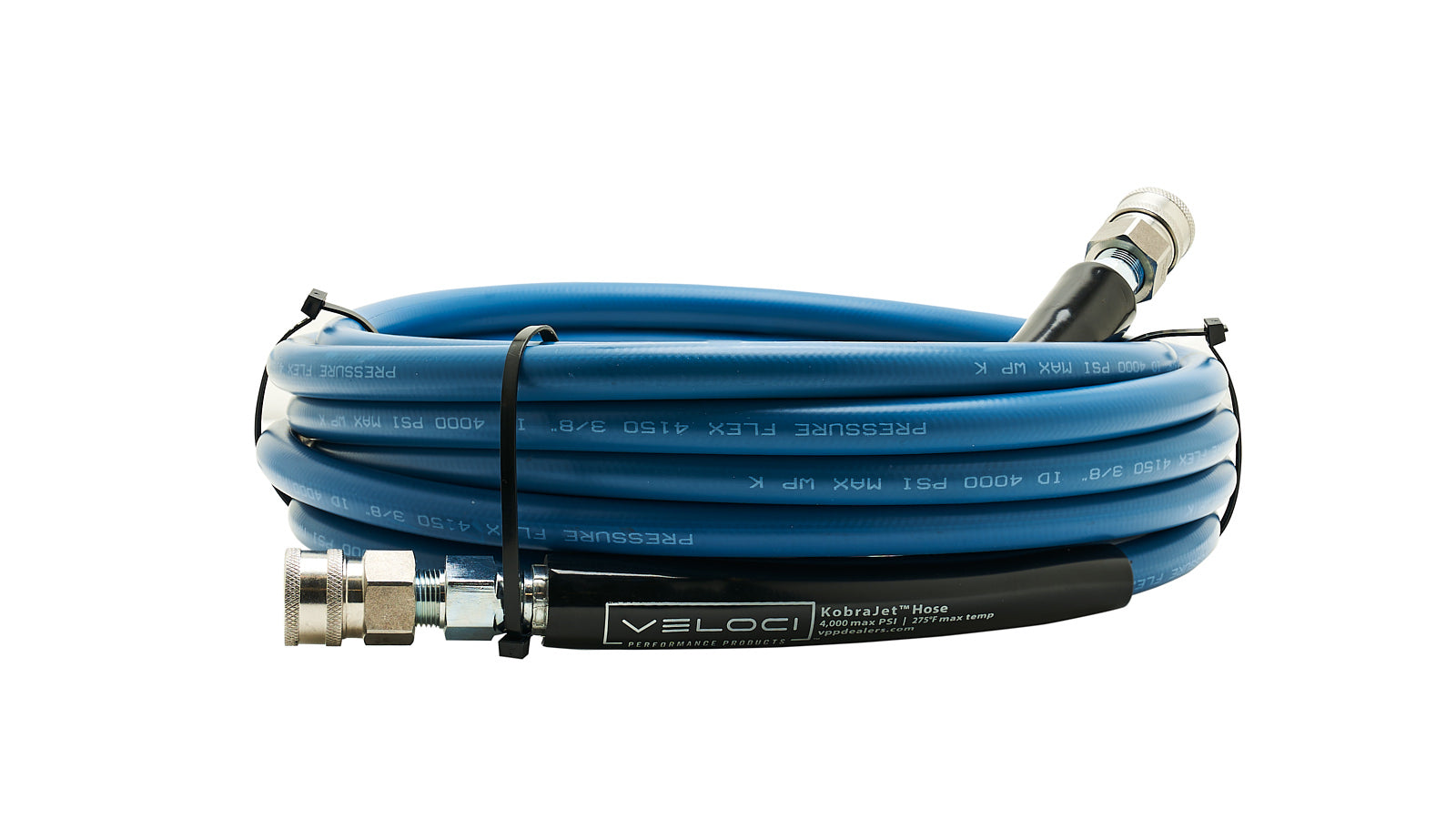 3/8" Kobrajet Smooth Blue Hose, 4000 PSI, 25 FT, Non-Marked, Stainless Steel Couplers.